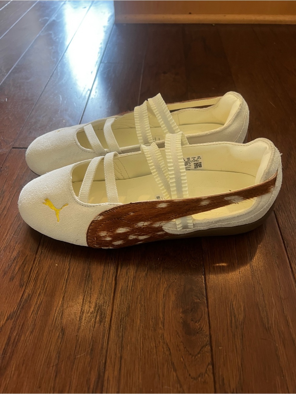 Puma Kids White Ballet Sneakers with Brown Pony-Hair Formstrip